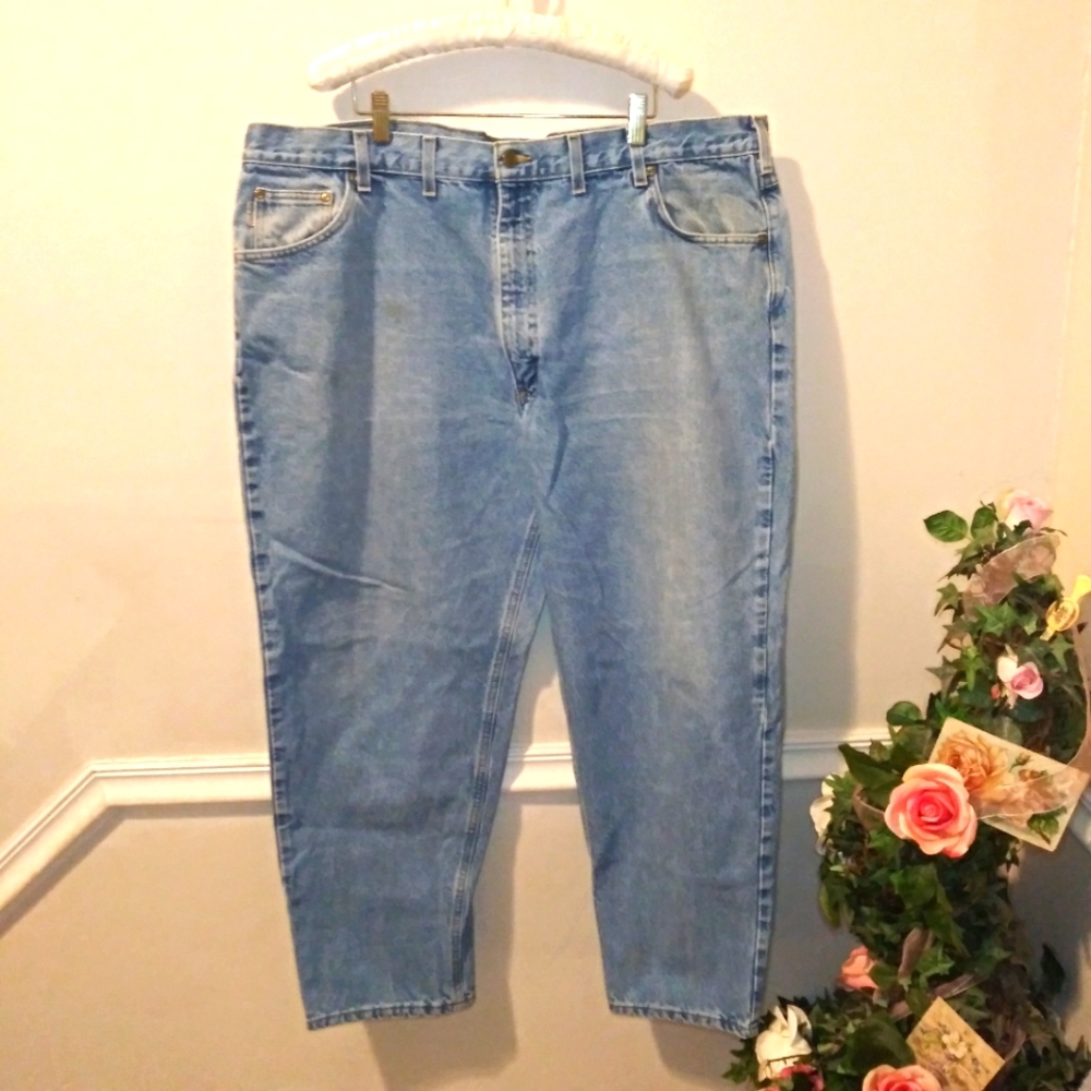 Carhartt 46 x 30 Relaxed Fit 100% Cotton Light Wash Distressed Jeans